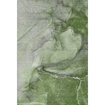 10' X 14' Olive Green And Ivory Abstract Washable Area Rug With UV Protection