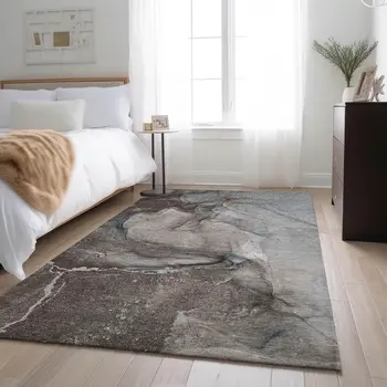3' X 5' Taupe And Ivory Abstract Washable Area Rug With UV Protection