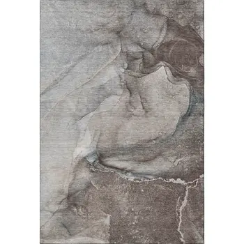 3' X 5' Taupe And Ivory Abstract Washable Area Rug With UV Protection