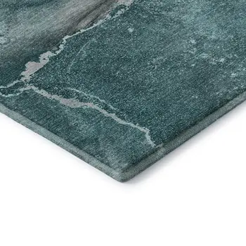 3' X 5' Teal Gray And Ivory Abstract Washable Area Rug With UV Protection