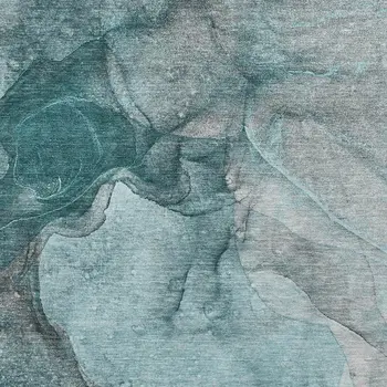 3' X 5' Teal Gray And Ivory Abstract Washable Area Rug With UV Protection