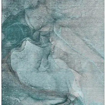3' X 5' Teal Gray And Ivory Abstract Washable Area Rug With UV Protection