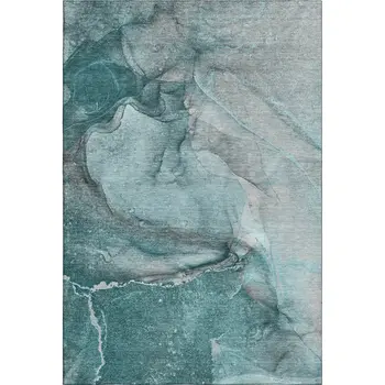 5' X 8' Teal Gray And Ivory Abstract Washable Area Rug With UV Protection