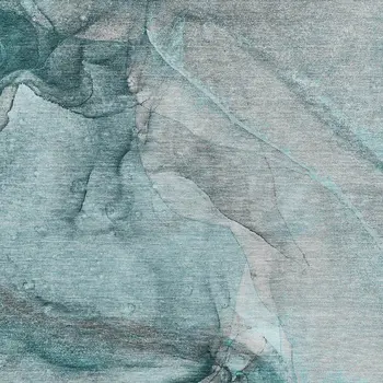 5' X 8' Teal Gray And Ivory Abstract Washable Area Rug With UV Protection