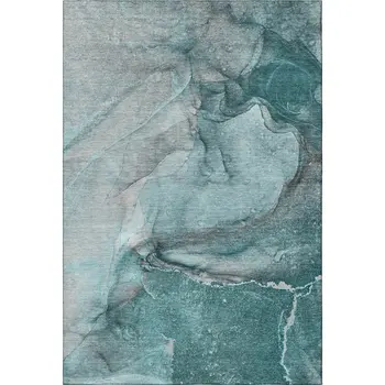 5' X 8' Teal Gray And Ivory Abstract Washable Area Rug With UV Protection