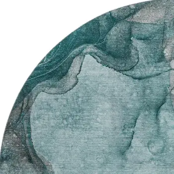 8' Teal Gray And Ivory Abstract Washable Round Rug With UV Protection