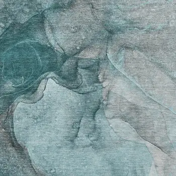 9' X 12' Teal Gray And Ivory Abstract Washable Area Rug With UV Protection
