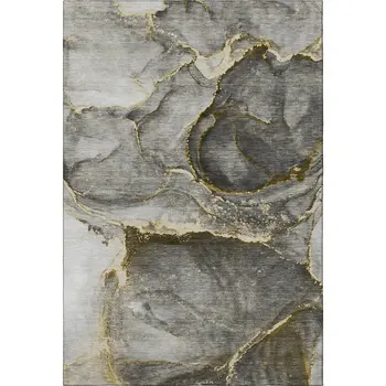 3' X 5' Gold And Gray Abstract Washable Area Rug With UV Protection
