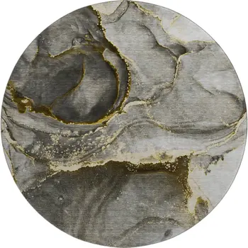 8' Gold And Gray Abstract Washable Round Rug With UV Protection