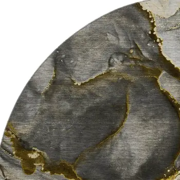 8' Gold And Gray Abstract Washable Round Rug With UV Protection