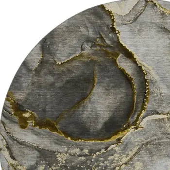 8' Gold And Gray Abstract Washable Round Rug With UV Protection