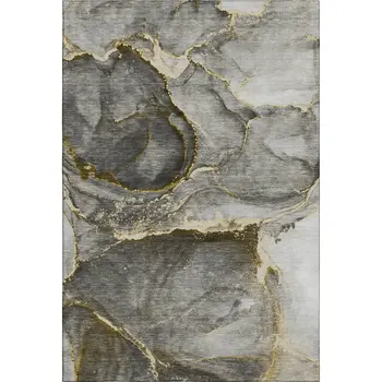9' X 12' Gold And Gray Abstract Washable Area Rug With UV Protection