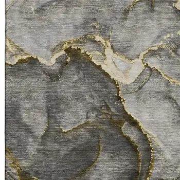 9' X 12' Gold And Gray Abstract Washable Area Rug With UV Protection