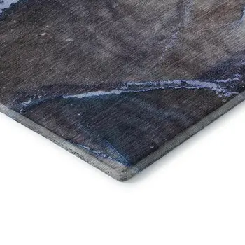 8' Navy Blue And Gray Abstract Washable Round Rug With UV Protection