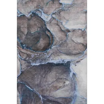 9' X 12' Navy Blue And Gray Abstract Washable Area Rug With UV Protection
