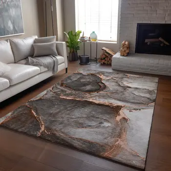9' X 12' Peach And Gray Abstract Washable Area Rug With UV Protection