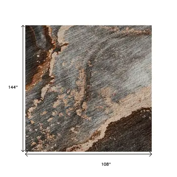 9' X 12' Peach And Gray Abstract Washable Area Rug With UV Protection