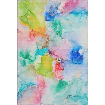 9' X 12' Blue Green And Purple Abstract Washable Area Rug With UV Protection