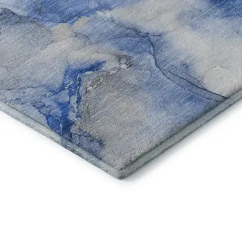3' X 5' Navy Blue And Ivory Abstract Washable Area Rug With UV Protection