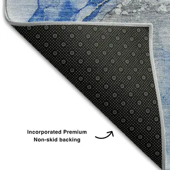 8' X 10' Navy Blue And Ivory Abstract Washable Area Rug With UV Protection