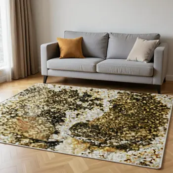 5' X 8' Orange And Ivory Abstract Washable Area Rug With UV Protection