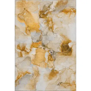 5' X 8' Orange And Ivory Abstract Washable Area Rug With UV Protection