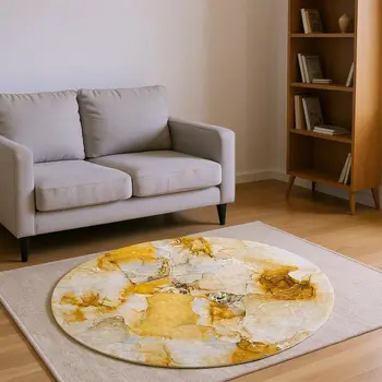 8' Orange And Ivory Abstract Washable Round Rug With UV Protection