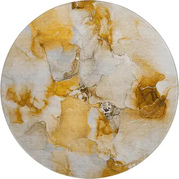 8' Orange And Ivory Abstract Washable Round Rug With UV Protection