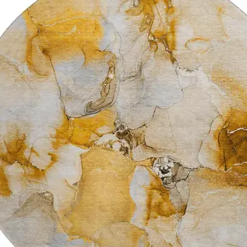 8' Orange And Ivory Abstract Washable Round Rug With UV Protection