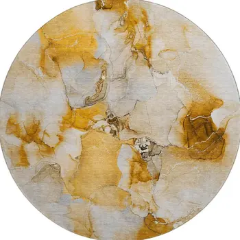 8' Orange And Ivory Abstract Washable Round Rug With UV Protection
