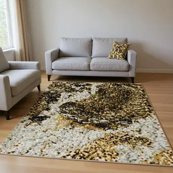 8' X 10' Orange And Ivory Abstract Washable Area Rug With UV Protection