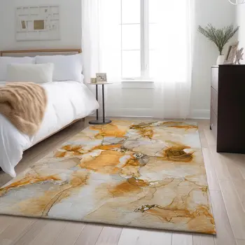10' X 14' Orange And Ivory Abstract Washable Area Rug With UV Protection