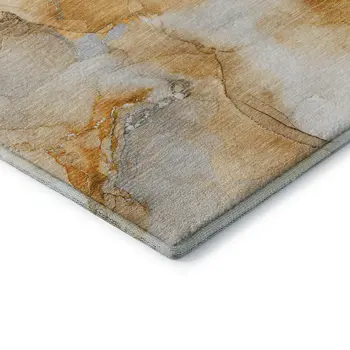 10' X 14' Orange And Ivory Abstract Washable Area Rug With UV Protection