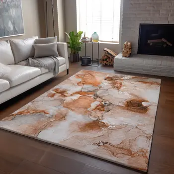 3' X 5' Rust And Ivory Abstract Washable Area Rug With UV Protection