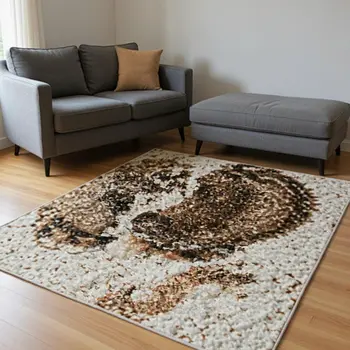 5' X 8' Rust And Ivory Abstract Washable Area Rug With UV Protection