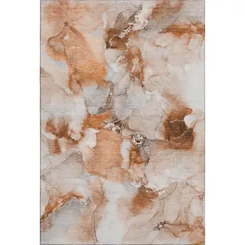 5' X 8' Rust And Ivory Abstract Washable Area Rug With UV Protection