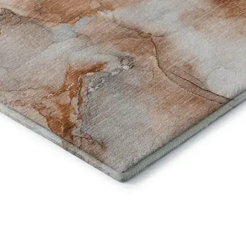 5' X 8' Rust And Ivory Abstract Washable Area Rug With UV Protection