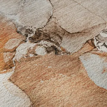 5' X 8' Rust And Ivory Abstract Washable Area Rug With UV Protection