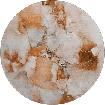8' Rust And Ivory Abstract Washable Round Rug With UV Protection