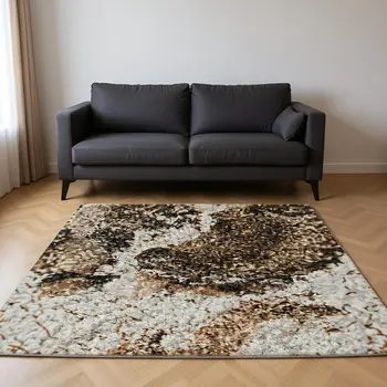 8' X 10' Rust And Ivory Abstract Washable Area Rug With UV Protection
