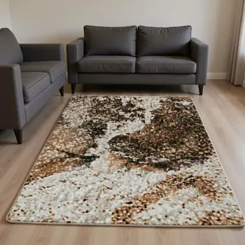 9' X 12' Rust And Ivory Abstract Washable Area Rug With UV Protection