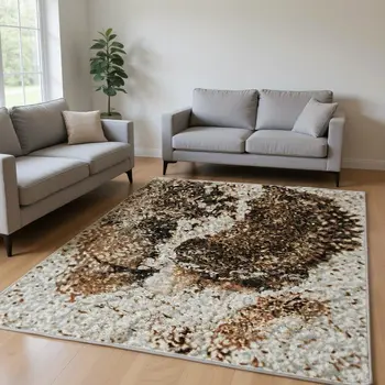 10' X 14' Rust And Ivory Abstract Washable Area Rug With UV Protection