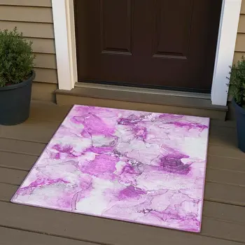 3' X 5' Pink And Ivory Abstract Washable Area Rug With UV Protection