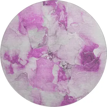 8' Pink And Ivory Abstract Washable Round Rug With UV Protection