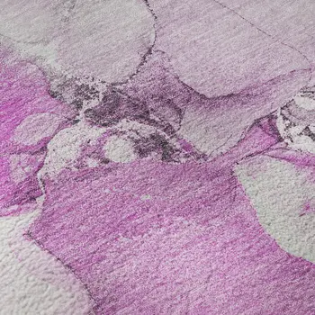 8' Pink And Ivory Abstract Washable Round Rug With UV Protection