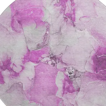 8' Pink And Ivory Abstract Washable Round Rug With UV Protection