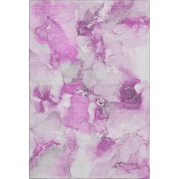 8' X 10' Pink And Ivory Abstract Washable Area Rug With UV Protection