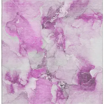 8' X 10' Pink And Ivory Abstract Washable Area Rug With UV Protection