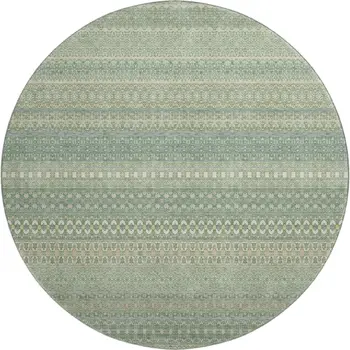 8' Fern Green And Ivory Striped Washable Round Rug With UV Protection