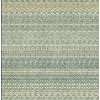 8' X 10' Fern Green And Ivory Striped Washable Area Rug With UV Protection